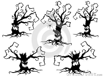 Set of five Halloween old dried trees Vector Illustration