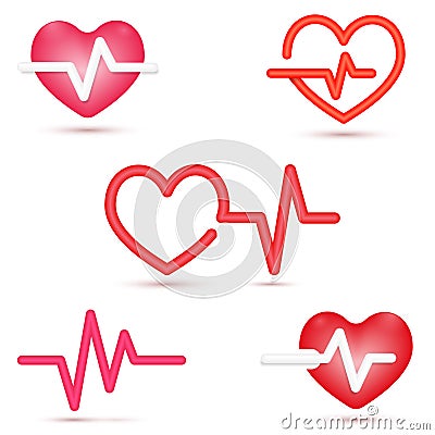 Set of five heartbeat icons in shiny plastic style Vector Illustration