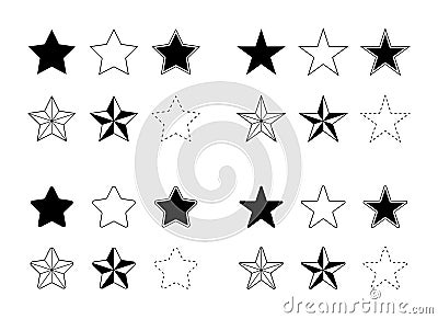 Stars Vector Icons Set Flat Single Color Solid and Outlines Vector Illustration