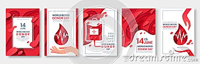 Set of 5 poster designs for World Blood Donor Day Vector Illustration