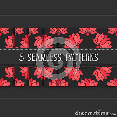 Set Of Five Seamless Patterns For Your Products And Business. Vector Illustration Vector Illustration