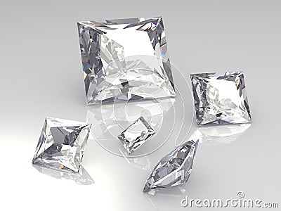 Set of five square diamond stones - 3D Stock Photo