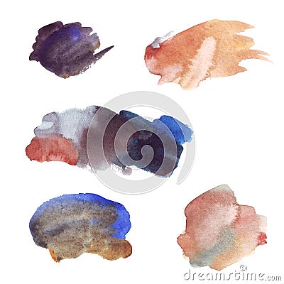 Set of five watercolor colorful blots Stock Photo