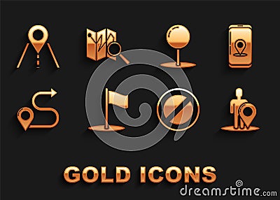 Set Flag, Infographic of city map navigation, Map marker with silhouette person, Stop sign, Route location, Push pin Vector Illustration