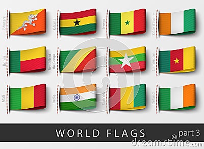 Set of flag labels of all countries Vector Illustration