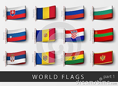 Set of flag labels of all countries Vector Illustration