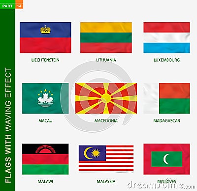 Set of flag with waving effect, national flag with texture Vector Illustration