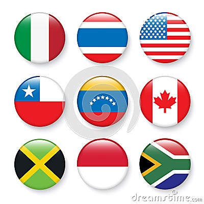 Set of flags in botton stlye,vector design element eps10 illustration Cartoon Illustration