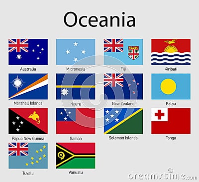 Set of flags Oceanian countries, All Oceania flag Stock Photo