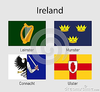 Set Flags of the provinces of Ireland, Irish regions flag collection Stock Photo