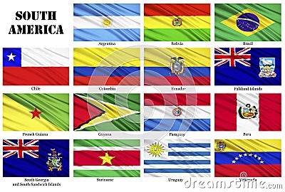 Set of flags of South American countries in alphabetical order Stock Photo