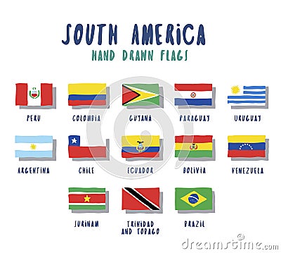 Set of flags of South American countries Vector Illustration