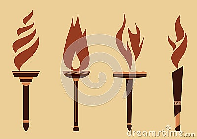 Set of Flame Torch Icons Vector Illustration