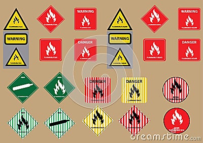 Set of flammable liquid gas solid fuel sign Vector Illustration