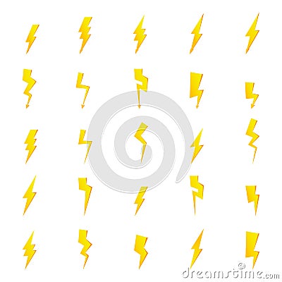 Set of flash and thunder bolt icons Vector Illustration