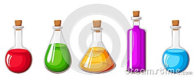 Set of flasks with colorful liquids. Vector illustration. Vector Illustration