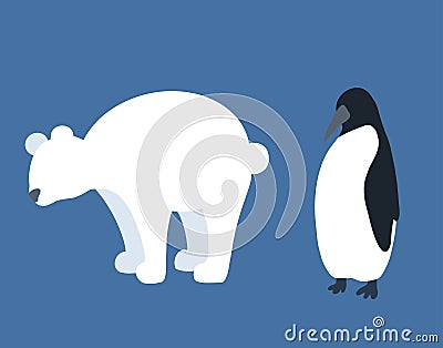 Set of flat Antarctic animals silhouettes. Polar bear and penguin isolated from the background. Vector outlines Vector Illustration