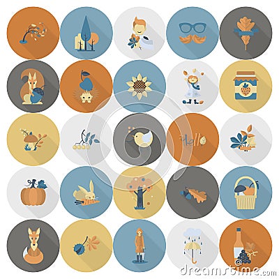 Set of Flat Autumn Icons Vector Illustration