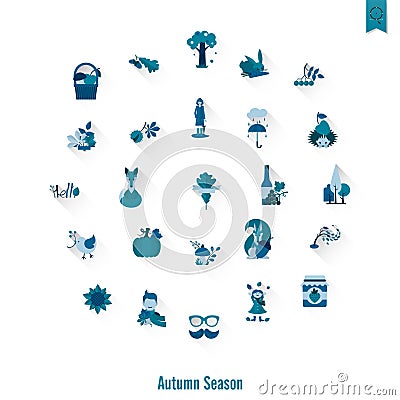 Set of Flat Autumn Icons Vector Illustration