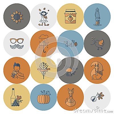 Set of Flat Autumn Icons Vector Illustration