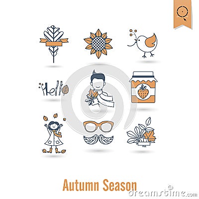 Set of Flat Autumn Icons Vector Illustration