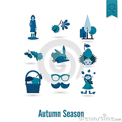 Set of Flat Autumn Icons Vector Illustration