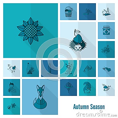 Set of Flat Autumn Icons Vector Illustration