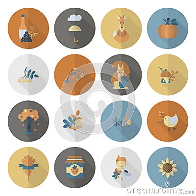 Set of Flat Autumn Icons Vector Illustration