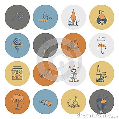 Set of Flat Autumn Icons Vector Illustration