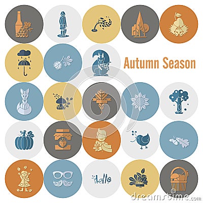 Set of Flat Autumn Icons Vector Illustration