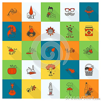 Set of Flat Autumn Icons Vector Illustration