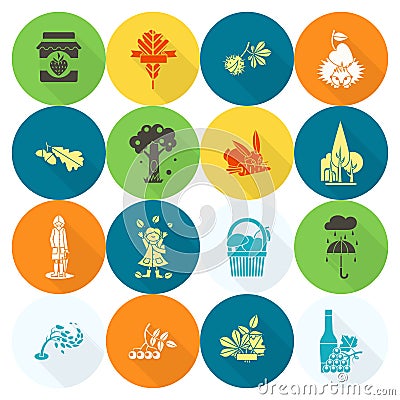 Set of Flat Autumn Icons Vector Illustration