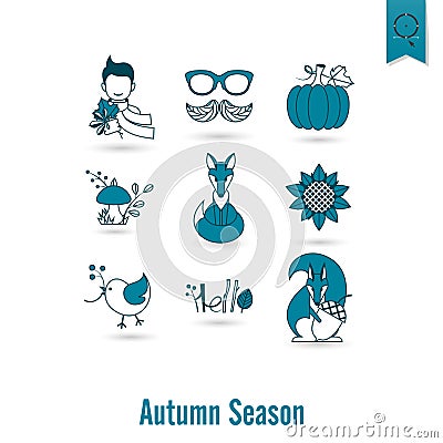 Set of Flat Autumn Icons Vector Illustration