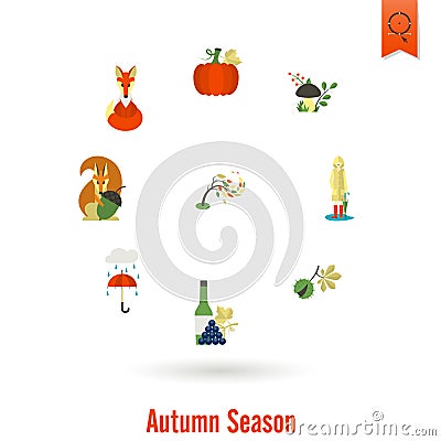 Set of Flat Autumn Icons Vector Illustration