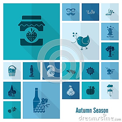 Set of Flat Autumn Icons Vector Illustration