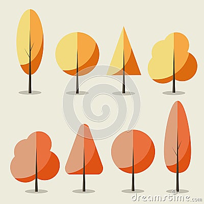 Set of flat autumn trees Stock Photo