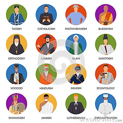 People From World Religions Flat Avatars Vector Illustration