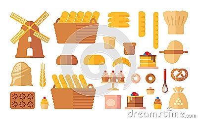 Set of flat bakery icons . Vector illustration Vector Illustration