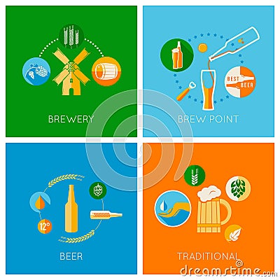 Set of flat beer design icons Vector Illustration