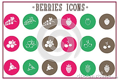 Set of flat berries icons - white, outline print Vector Illustration