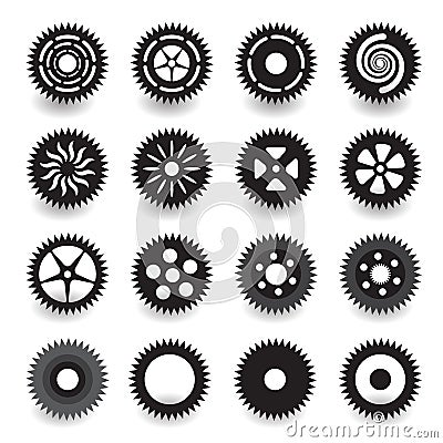 Set of flat black gear icon for info graphic design Vector Illustration