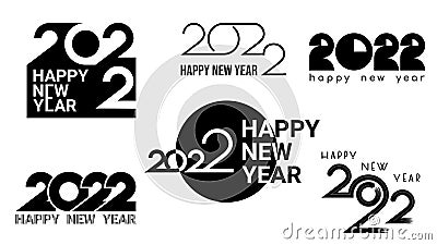 Set of flat black icons happy new year 2022, different shapes are used, and composition of numbers Vector Illustration