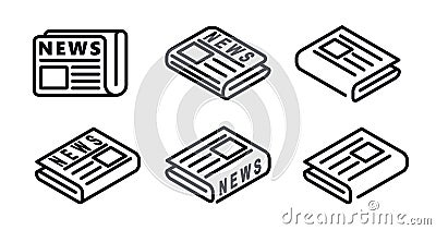 set of flat black newspaper vector line icons. News symbols illustration Vector Illustration