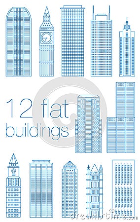 Set flat building city Vector Illustration