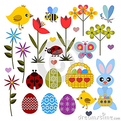 Set of flat colored icon for Easter Vector Illustration