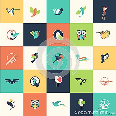 Set of flat design bird icons Vector Illustration