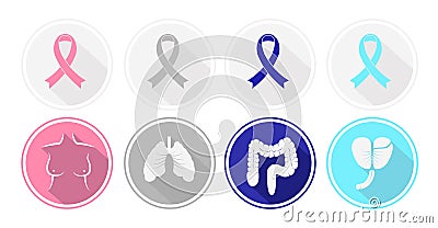 Set of flat design Cancer and human organ icons. Vector Illustration