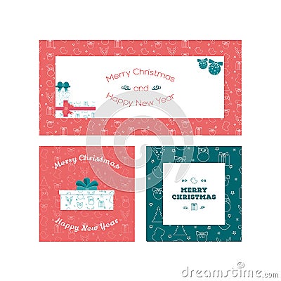 Set of flat design Christmas and New Year greeting card templates Vector Illustration