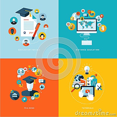 Set of flat design concept icons for education Vector Illustration