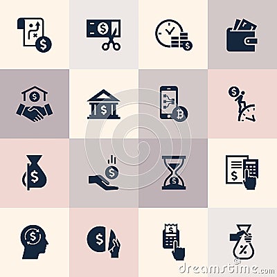 Set of flat design concept icons for finance, banking, business, payment, and monetary operations. Vector Illustration